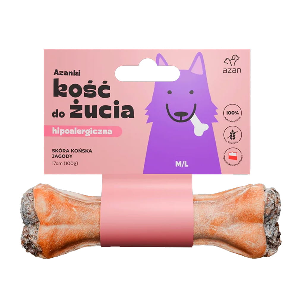 AZANKI Kość do żucia M/L ze skóry końskiej z jagodami 17cm